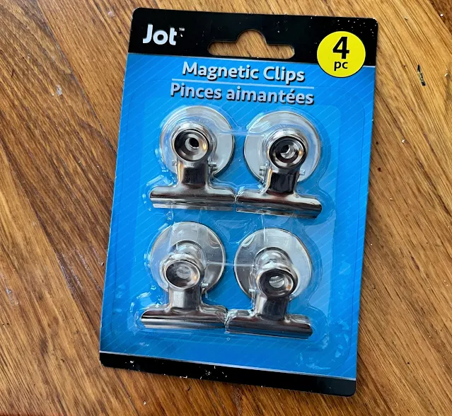 Photo of a package of four magnetic clips from the Dollar Tree.