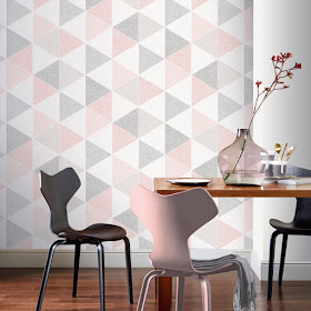 Papel Pintado geométrico triángulos rosas