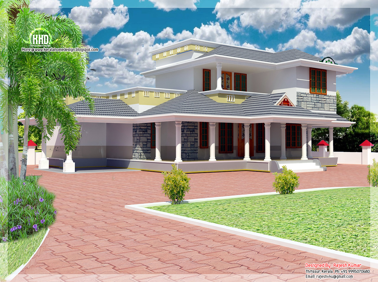 2100 sq feet double  floor  house  elevation  Kerala home  