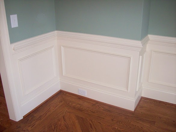 Wall With Chair Rail : This is an idea for the chair rail that we have....navy ... : Amazing gallery of interior design and decorating ideas of two tone walls with chair rail in bedrooms, living rooms, dens/libraries/offices, girl's rooms, nurseries, bathrooms, laundry/mudrooms, entrances/foyers by elite interior designers.