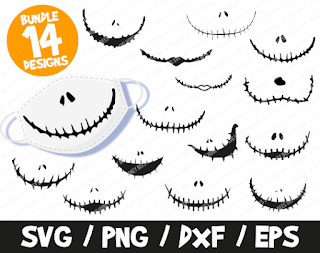 Jack Skellington SVG Bundle, Jack Skellington Smile Face Mask, Halloween Face Mask, Smile Nose SVG, Sally Mask, Nightmare Before Christmas