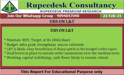 UBS ON L&T - Rupeedesk Reports - 22.02.2021