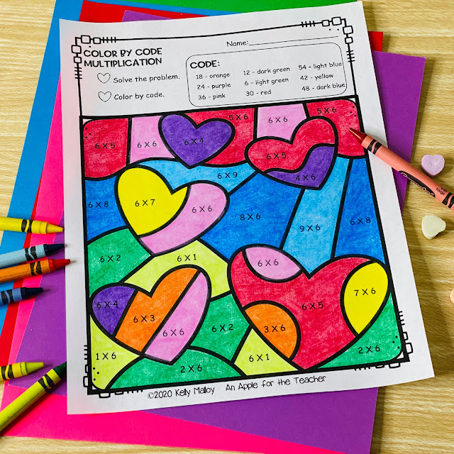 Valentine's Day Color By Number Multiplication Facts