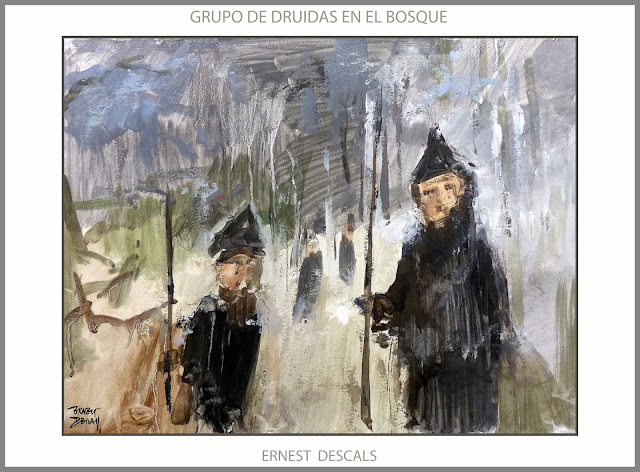 DRUIDAS-PINTURA-BOSQUE-ARTE-RITOS-PAGANOS-BRITANIA-MAGIA-REUNION-ARTISTA-PINTURAS-PINTOR-ERNEST DESCALS-