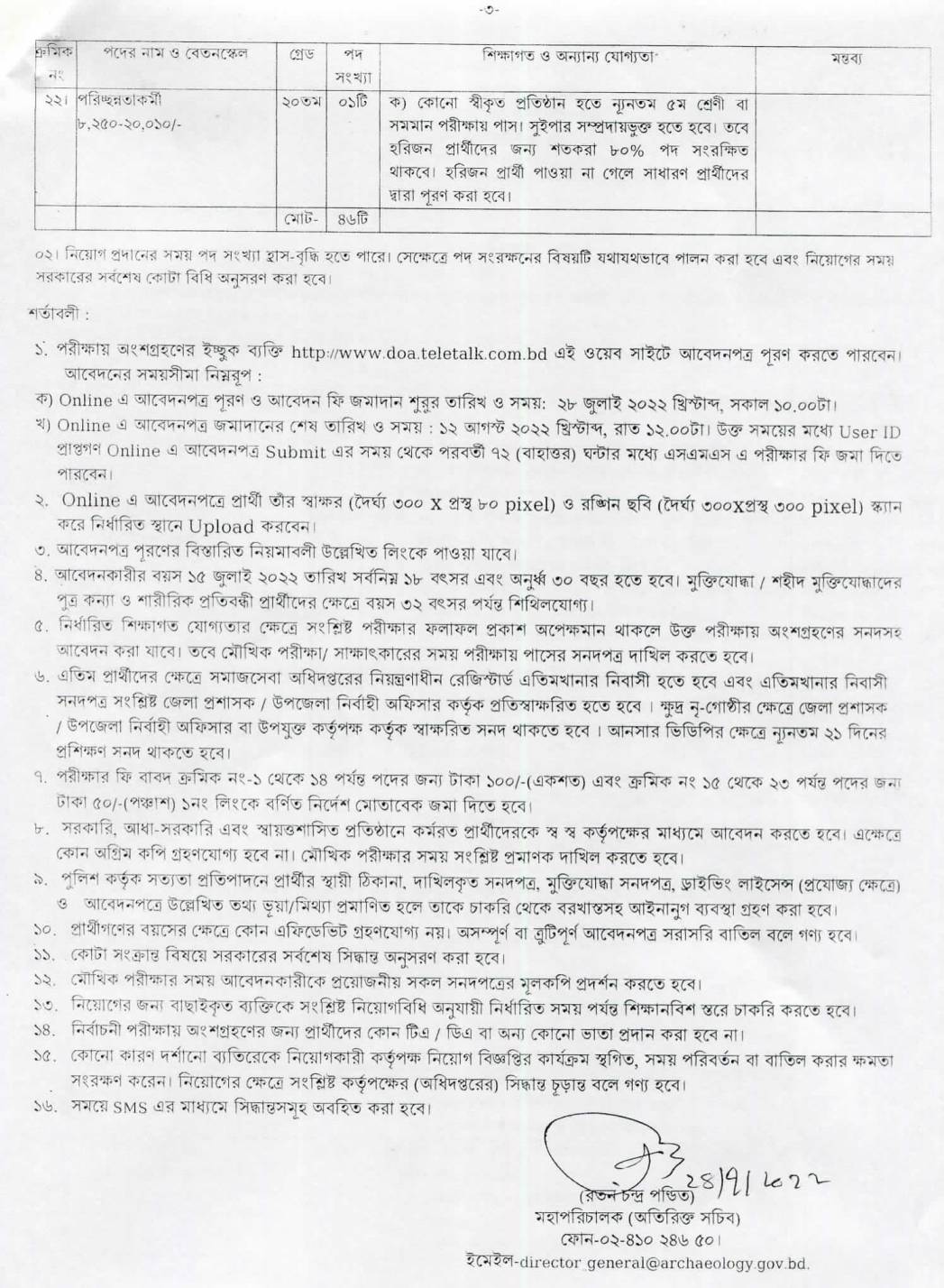 ৪৬ পদে প্রত্নতত্ত্ব অধিদপ্তর নিয়োগ বিজ্ঞপ্তি ২০২২