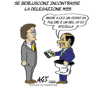 berlusconi, cessi mediaset, linguaggio istituzionale, politica, m5s, vignetta, satira