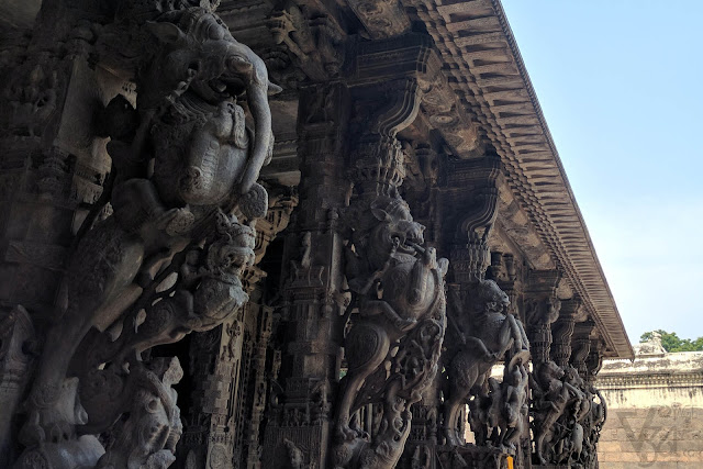 The front row of monolithic stone scuptures, Kalyana mantapa