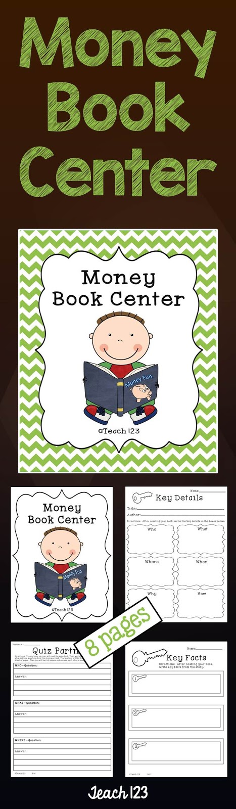 Teach 123 Money Book Center at TeachersPayTeachers