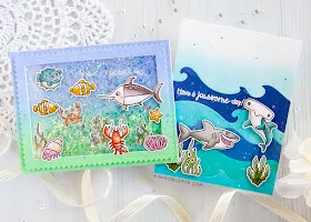 Sunny Studio Stamps: Best Fishes Catch A Wave Dies Frilly Frames Dies Ocean Themed Cards by Keeway Tsao