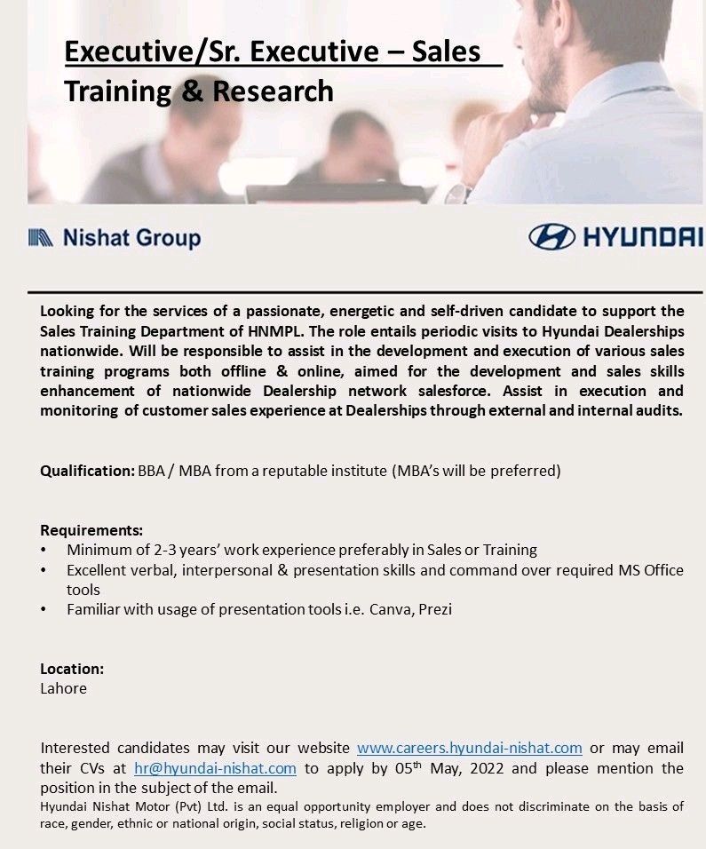 Hyundai Pakistan Jobs April 2022