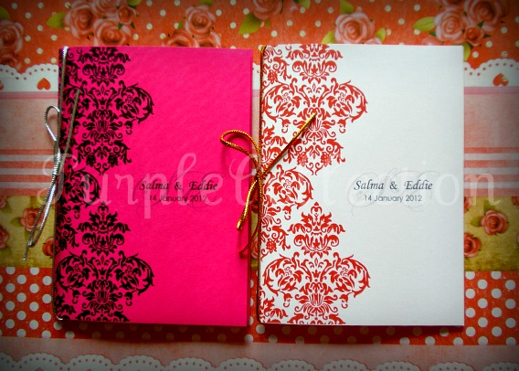 Shocking Pink Card G0362W Red Damask White Bg Wedding Invitation