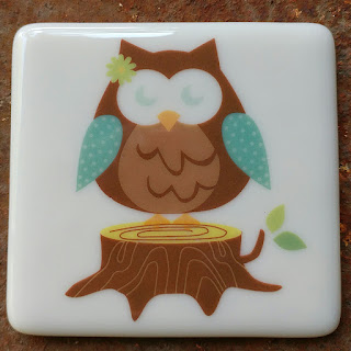 sassy glass studio fused glass coaster with owl