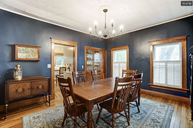 color photo of dining room with two windows and entry into kitchen, Sears No 112 at 121 W Maple Street, Granville, Ohio