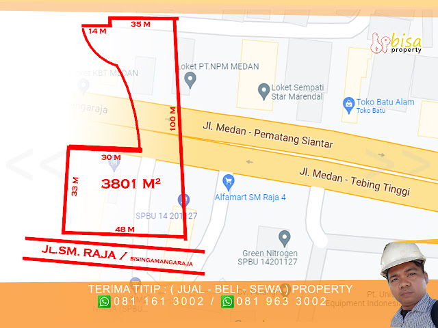 Tanah luas +/- 3000 Meter Persegi Jl.sm.raja sebrang SPBU dekat simpang marindal bajak 2