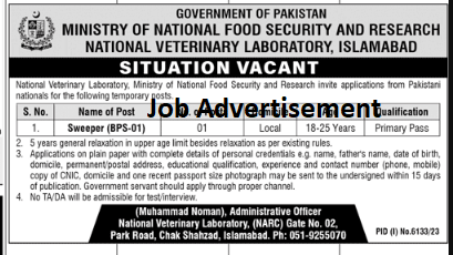 Ministry of National Food Security and Research News Jobs 2024- Govt of Pakistan Jobs 2024