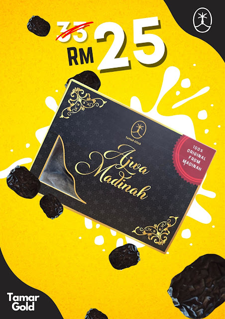 Kurma Ajwa Madinah Tamar Gold dijual pada harga RM25 sekotak