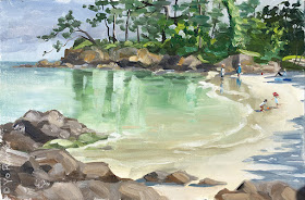Bay beach oilpainting, baie plage peinture à l'huile