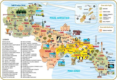 Mapa turístico de Apulia o Puglia.