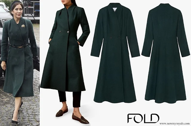 Crown Princess Mary wore The Fold London Finchley Wool Blend Tailored Coat Dark Green