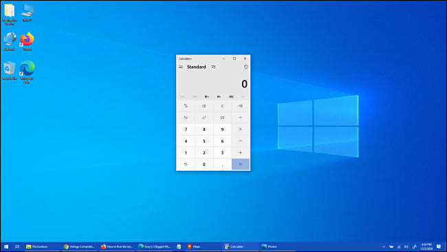 تم وضع تطبيق Windows 10 Calculator في المقدمة.