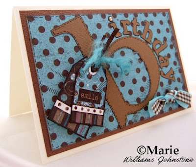 Blue and coffee brown handmade greeting card for a birthday