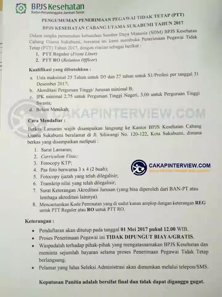 Lowongan Kerja PTT di BPJS Kesehatan Terbaru 2017