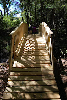 arched foot bridge at Dacey Field disc golf course