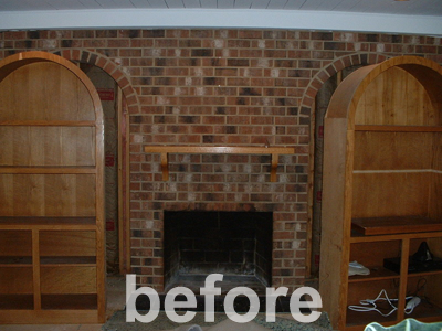 updating brick fireplace before after. A Peach of a Fireplace Remodel