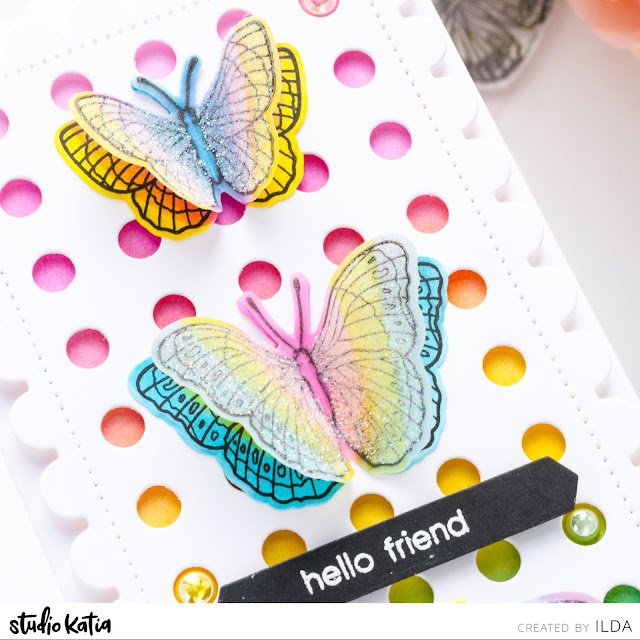 ink blending,Butterflies,card,copic markers,rainbow,DOTTED SLIMLINE SET 3,Studio Katia,Card Making, Stamping, Die Cutting, handmade card, ilovedoingallthingscrafty, Stamps, how to,