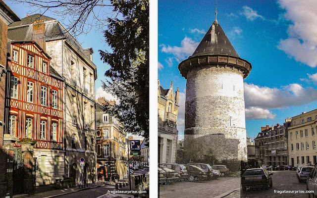 Rouen, França: fachadas em enxaimel e a Torre Joana D'Arc