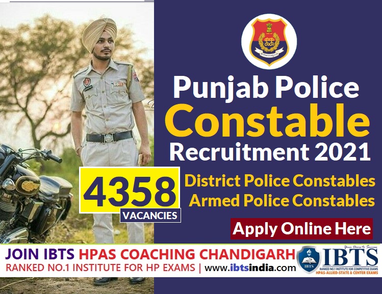 Punjab Police Constable Recruitment 2021: Apply Online for 4358 District Police, Armed Police Constables