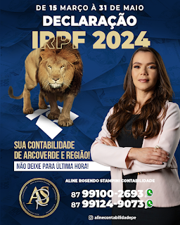 Declaração de Imposto de renda 2024 Melhor Contadora de Arcoverde Pernambuco - Aline Rosendo Stampini