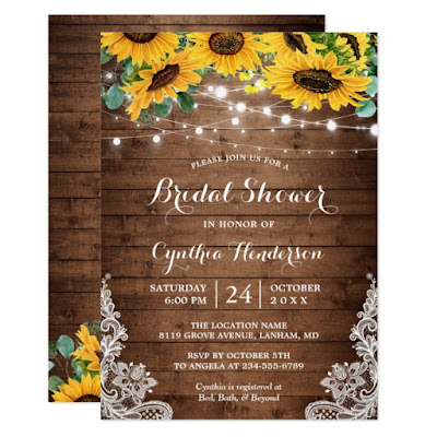  Rustic Sunflowers String Lights Lace Bridal Shower Invitation