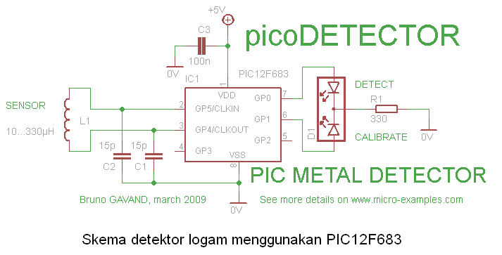  Skema  detektor  logam  menggunakan PIC12F683 schematic 