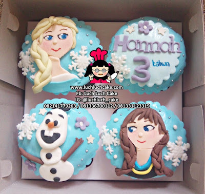 Cupcake Fondant 2d Frozen Elsa, Anna, Olaf