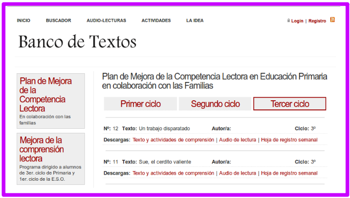 http://recursosdidacticos.es/textos/actividades_plan_competencia_lectora.php?ciclo=3