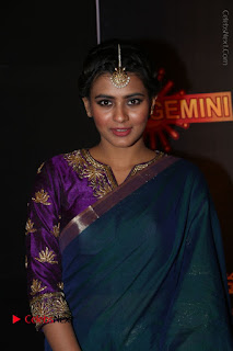 Actress Hebha Patel Stills in Green Silk Saree at Gemini TV Puraskaralu 2016 Event  0027.JPG