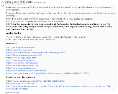 Reddit Post on Gamedev Audio Books