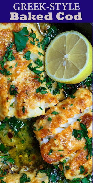 GREEK STYLE BAKED COD RECIPE WITH LEMON AND GARLIC