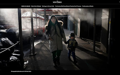 screen shopt of Ukranian refugee woman and child in Brooklyn for New Yorker magazine