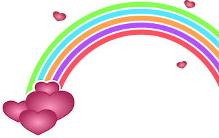 Image of cartoon rainbow with hearts at the end