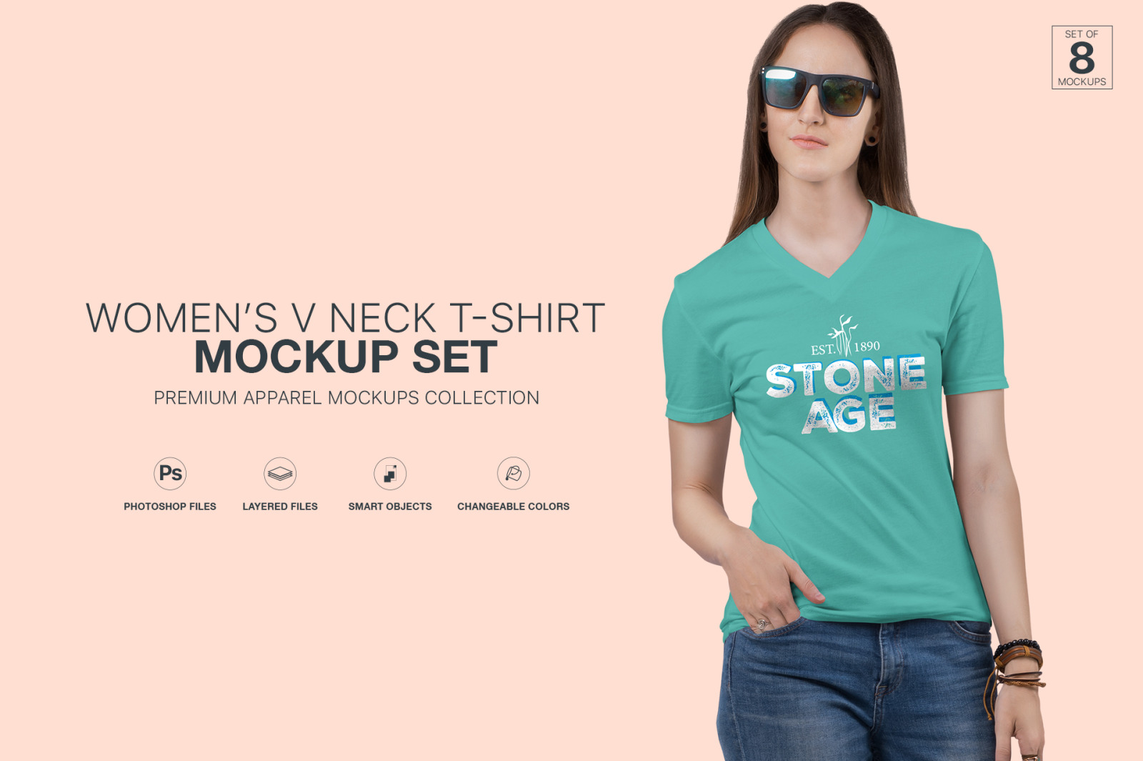 Download Download Women's V Neck T-Shirt Mockup Set - Fashion ...