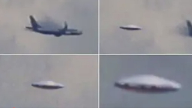 Here's four photos of the Flying Saucer accelerating away from the aeroplane from within the clouds.