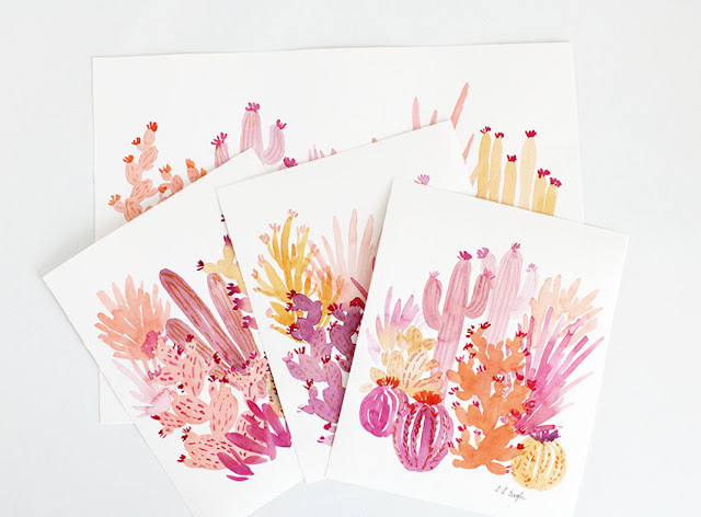 Original Watercolor Cactus Art