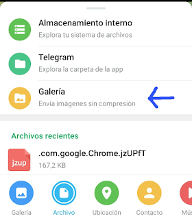 Enviar mensajes desde la galería en Telegram