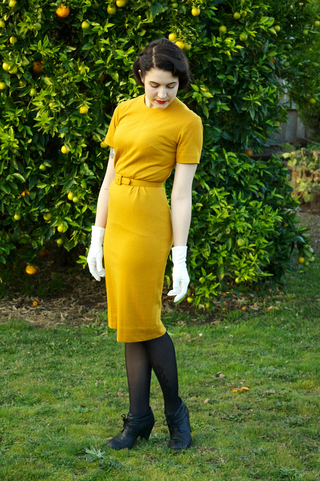 1960's mustard wiggle dress