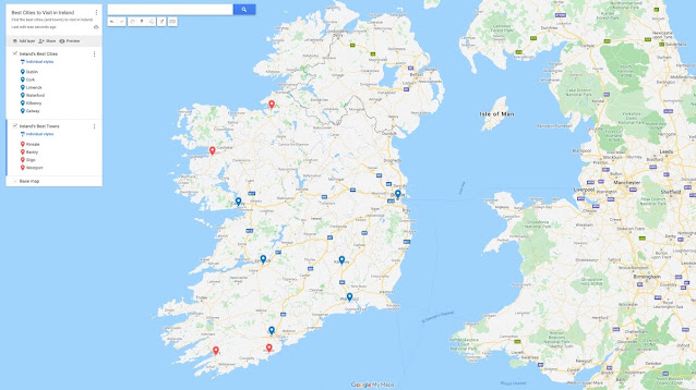 Map of the best cities in Ireland to visit