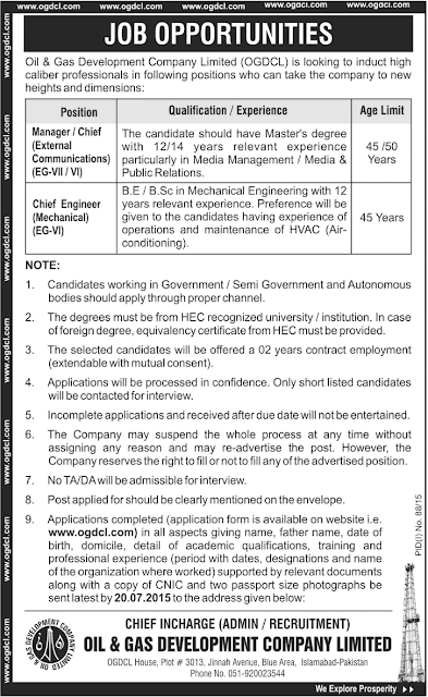 Manager and Engineering Jobs in OGDCL