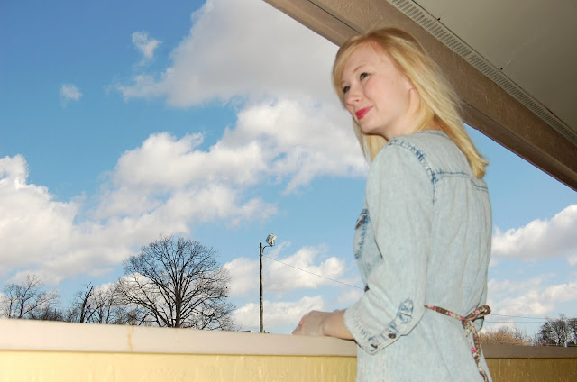 Denim Shirtdress + Red Tights | Organized Mess