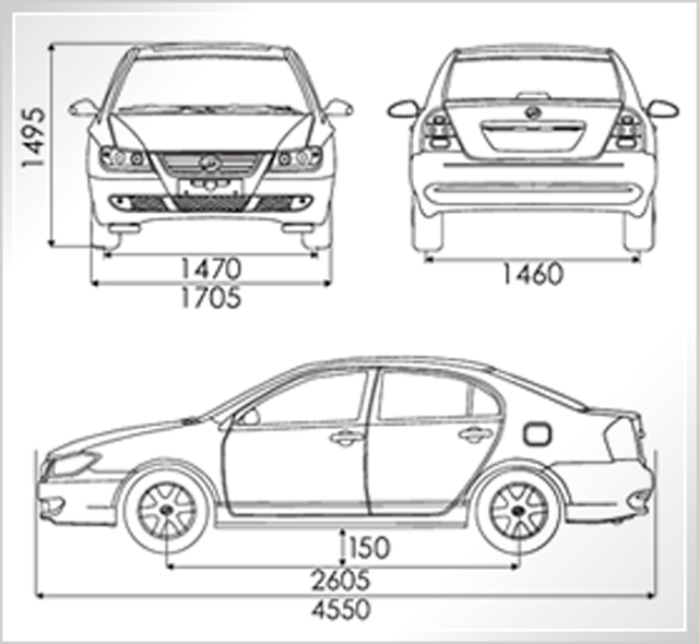 Lifan 620 - dimensões externas